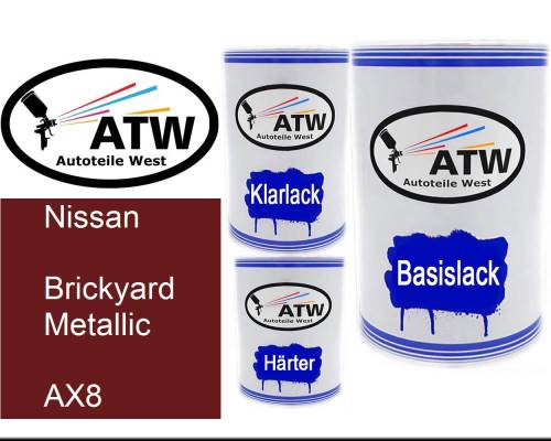 Nissan, Brickyard Metallic, AX8: 500ml Lackdose + 500ml Klarlack + 250ml Härter - Set, von ATW Autoteile West.